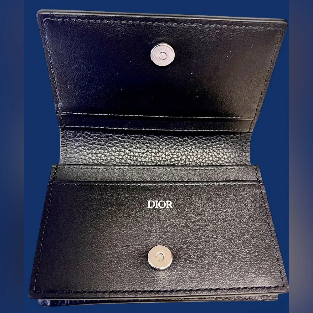 Dior NWOT Leather Wallet with Box&Dust bagPebbled black leather/white stitching